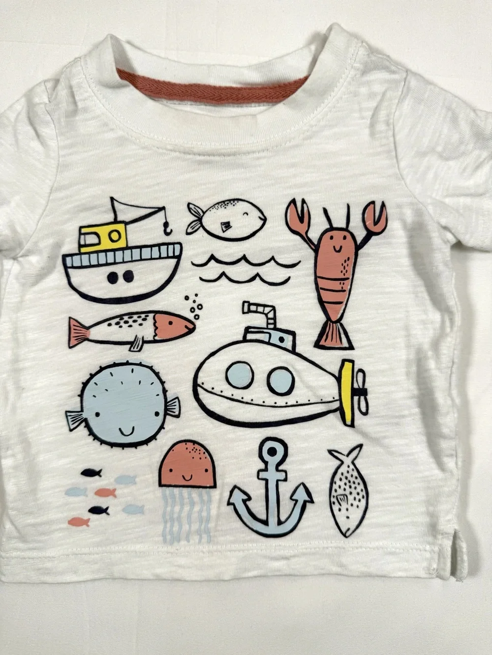 CARTERS Baby Boys White Ocean Sea Life Graphic T-Shirt 100% Cotton Size 6 Month